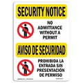 Signmission OSHA Security Sign, 12" Height, 18" Width, Rigid Plastic, No Admittance Permit Bilingual, Landscape OS-SN-P-1218-L-11573